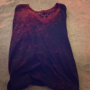 Red and blue v-neck t-shirt