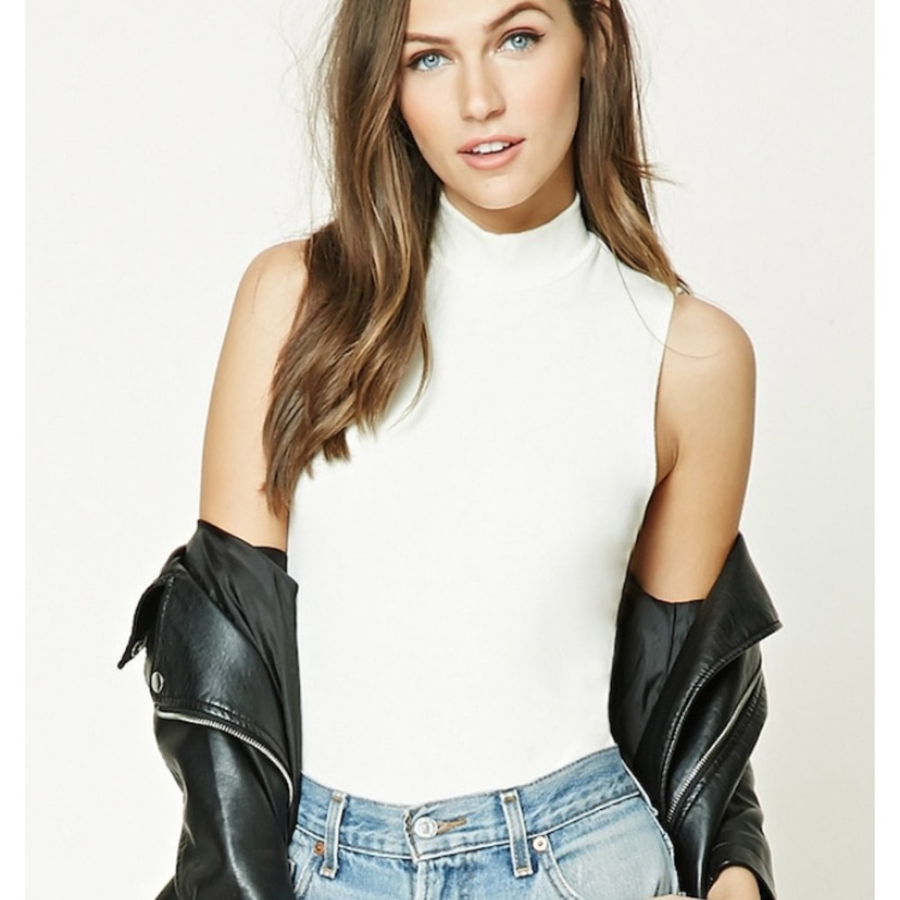white turtleneck bodysuit