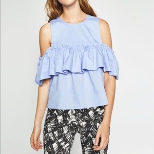 Zara Tops - Zara Ruffled Cold Shoulder Cotton top, small Zara Tops - Zara Ruffled Cold Shoulder Cotton top, small