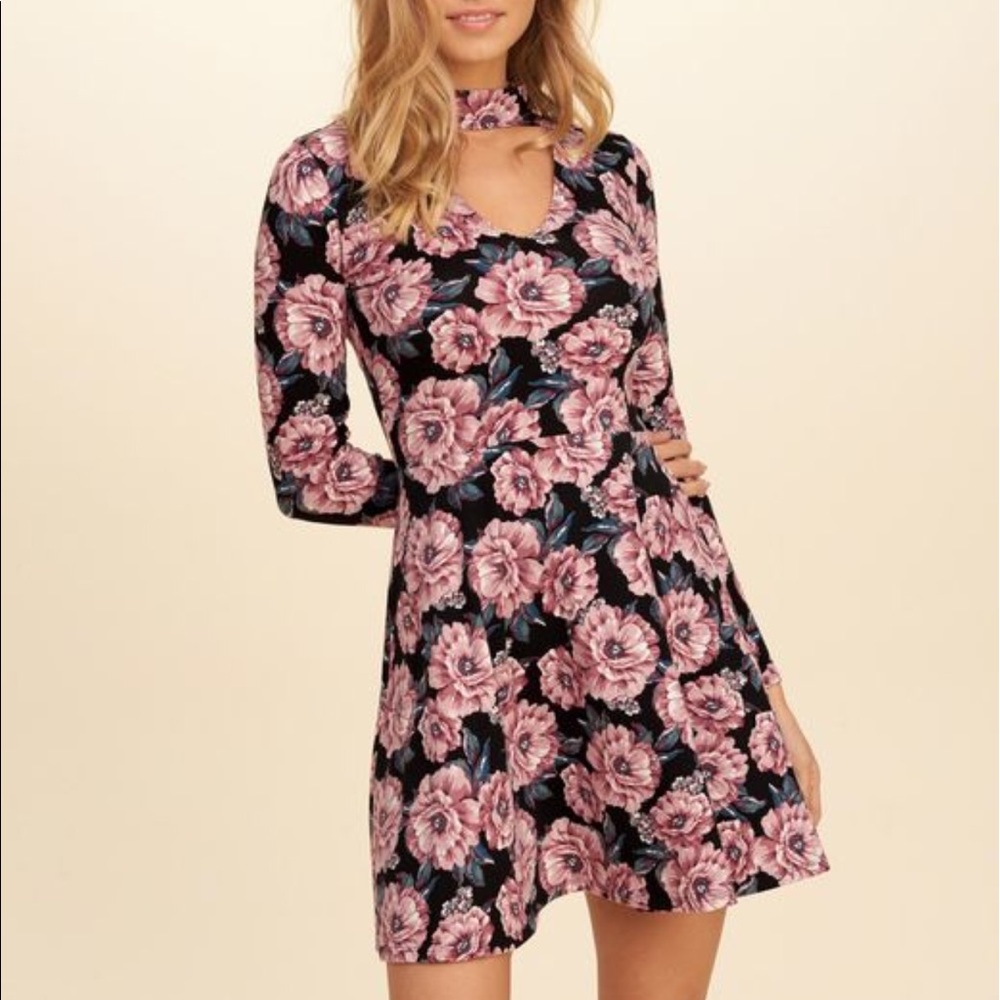 Pink floral choker dress