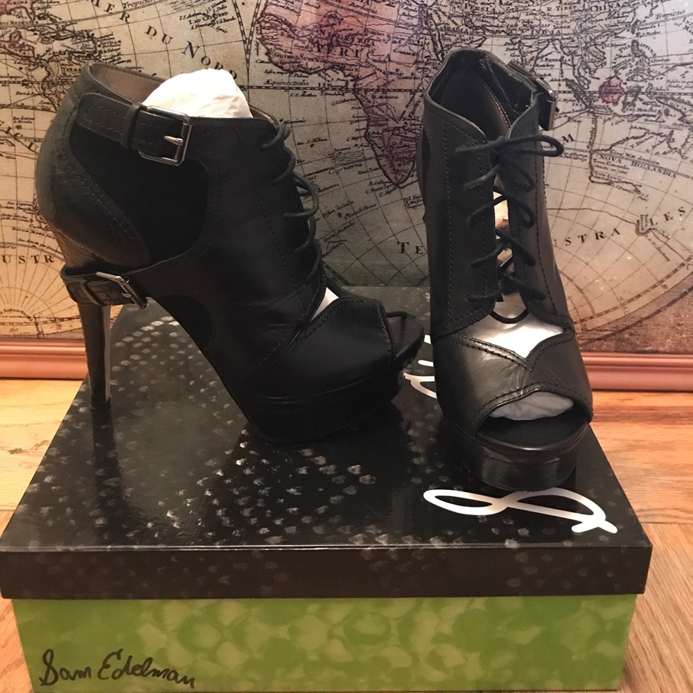 Sam Edelman S Jagger black Lea peep toe booties
