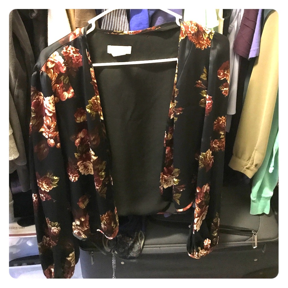 Black Blouse with red and white roses