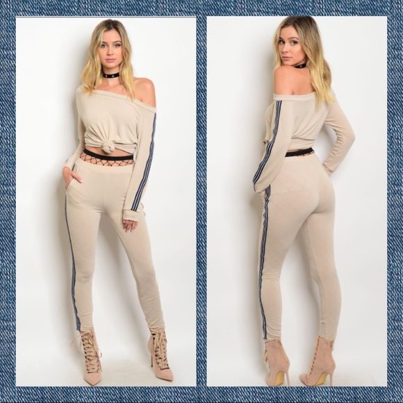 Other - Two-Piece Set - Tan w/Navy Stripes