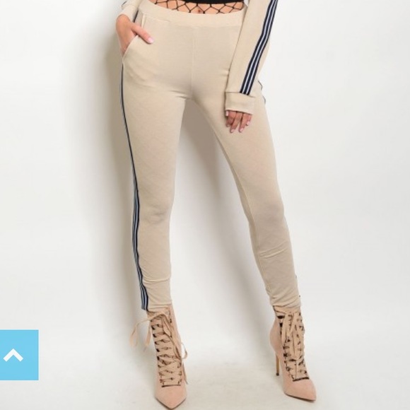 Two-Piece Set - Tan w/Navy Stripes - Picture 5 of 5