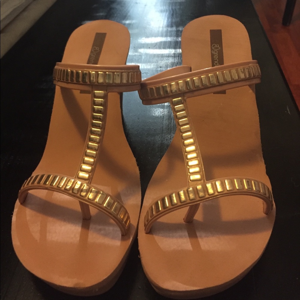 Beige wedge sandals- never worn