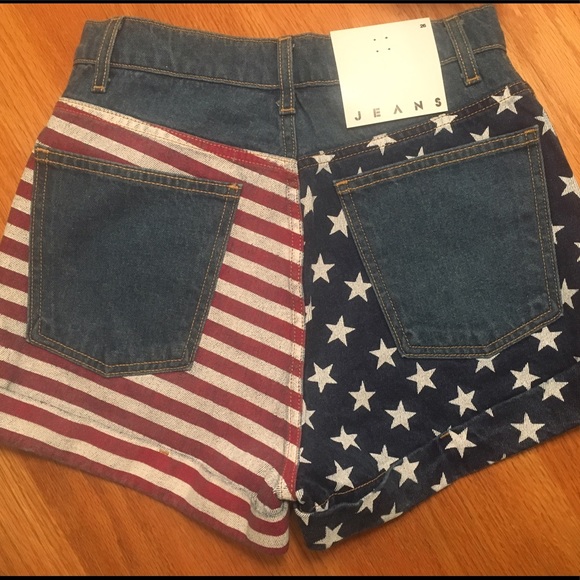 American Flag High-Waist Jean Shorts - Picture 2 of 5