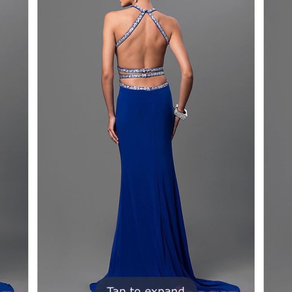 A blue PROM DRESS OR FORMAL DRESS