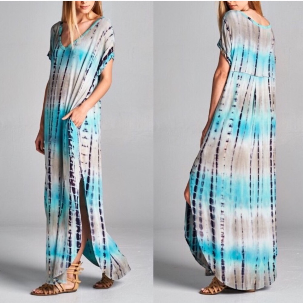 🌸RESTOCK🌸 NAVY TIE DYE Boho Casual Maxi Dress - Picture 3 of 6