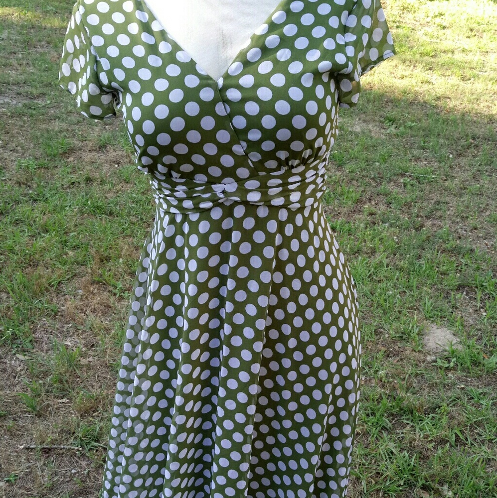 Green polka dot dress