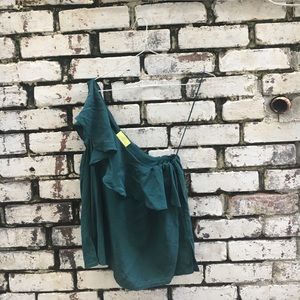 Anthro forest green one shoulder blouse