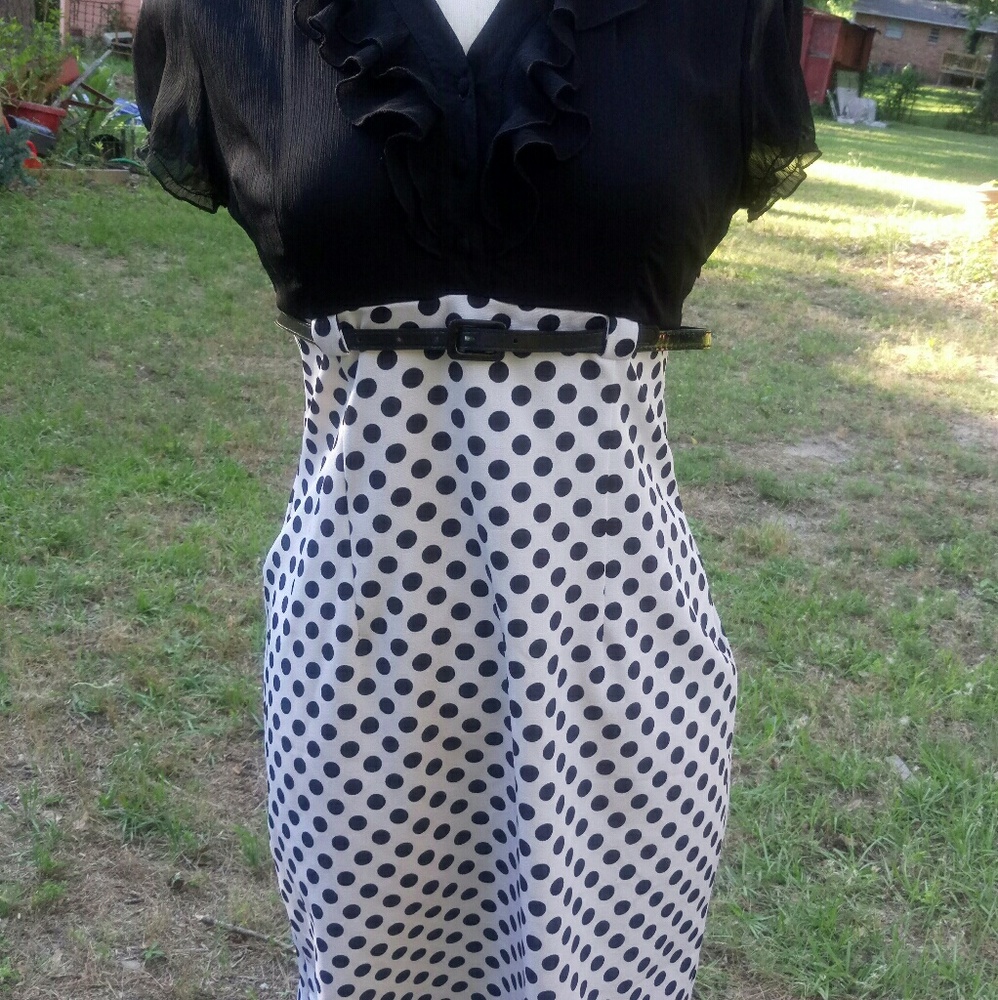 Black and polka dot white dress