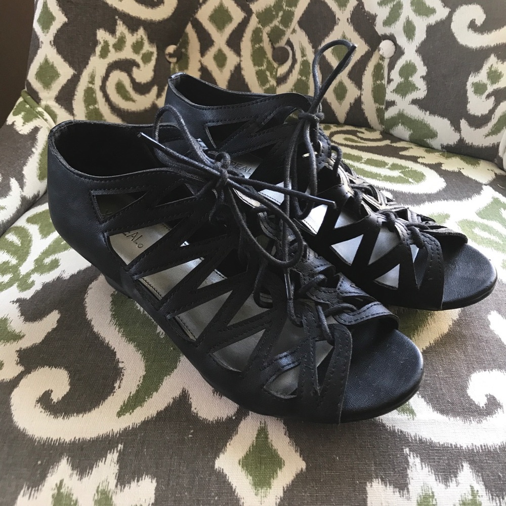 Lace up black sandals