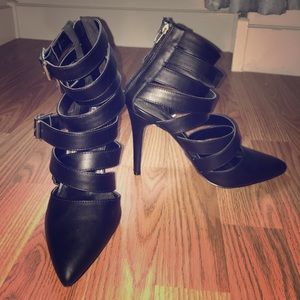 Black caged strappy heels