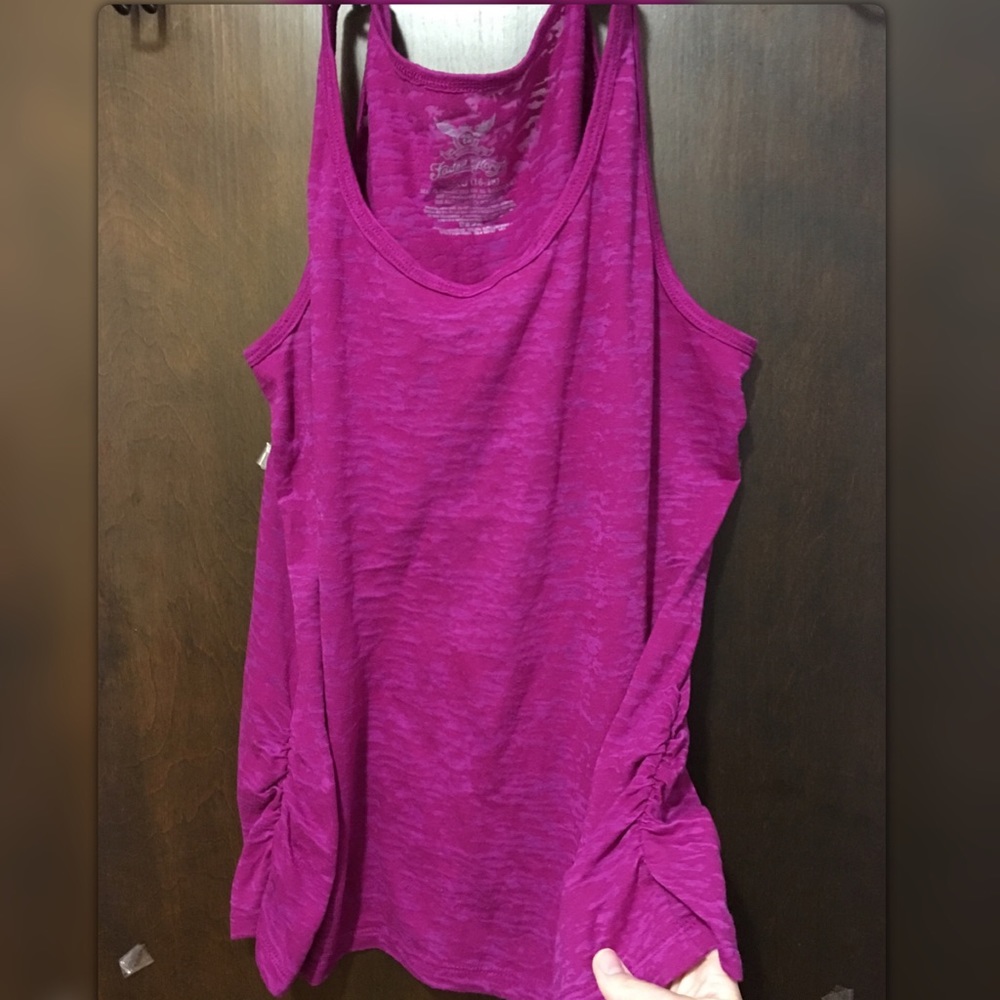 Shirred sides purple burnout tank/ muscle shirt