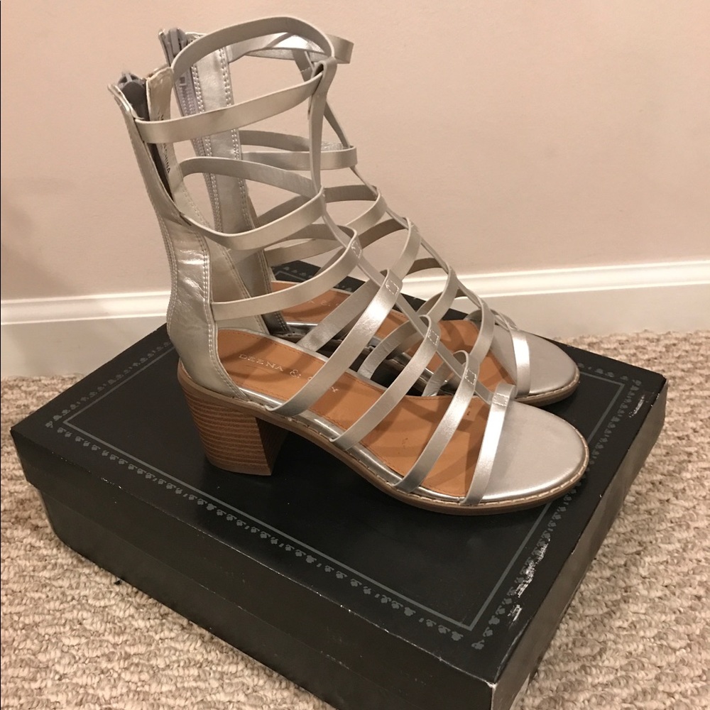 Deena and Ozzy Metallic Silver Caged Sandals