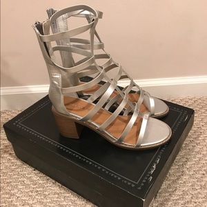Deena and Ozzy Metallic Silver Caged Sandals