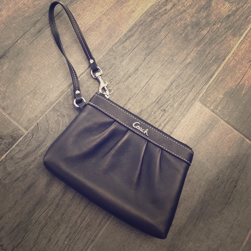 Black Leather Coach Wristlet. Never used