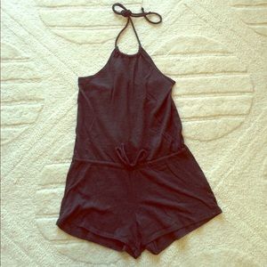 Chasor charcoal gray romper tie neck and open back