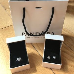 Pandora heart earrings and ring set
