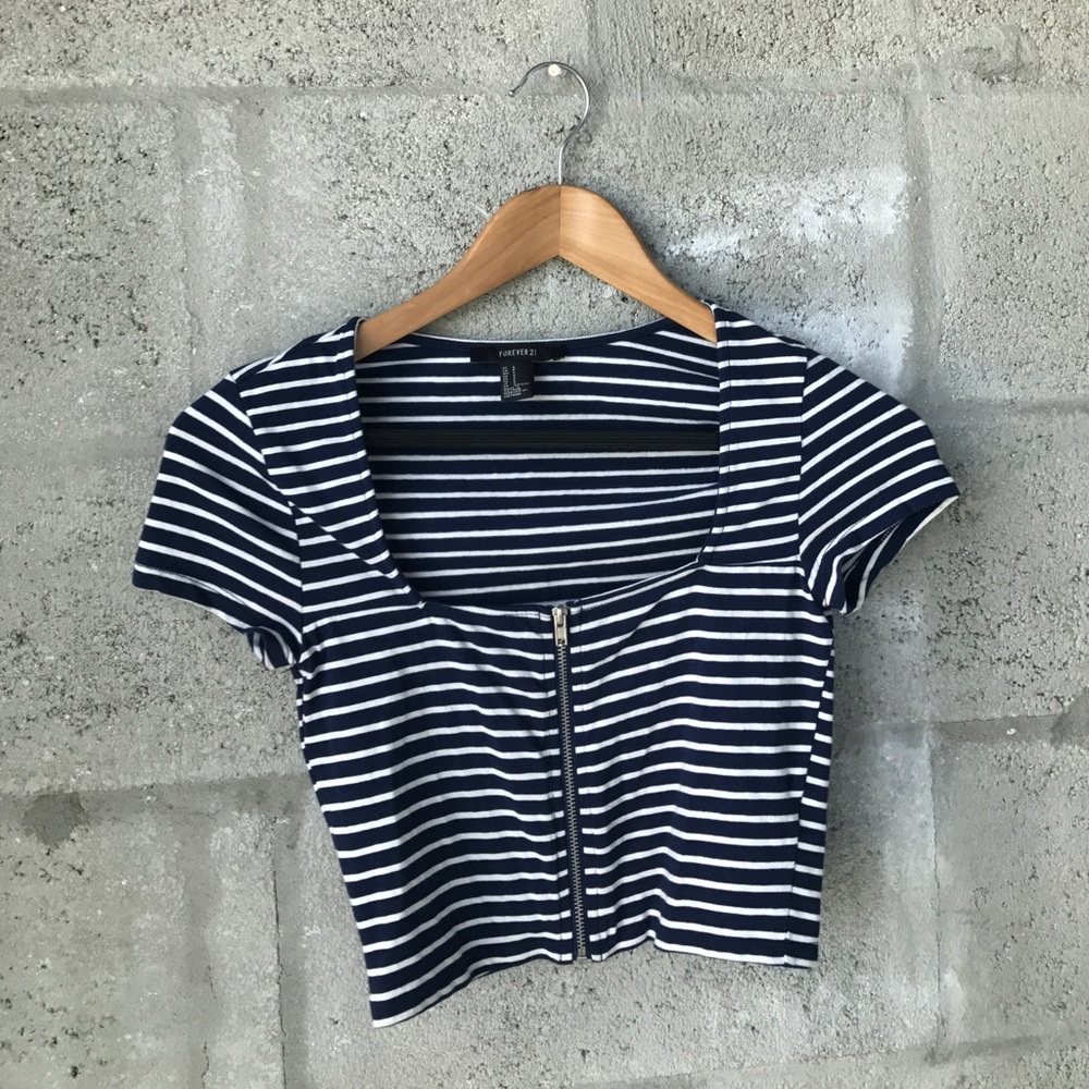 Navy and white stripe crop top