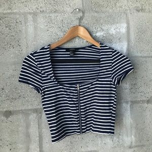 Navy and white stripe crop top