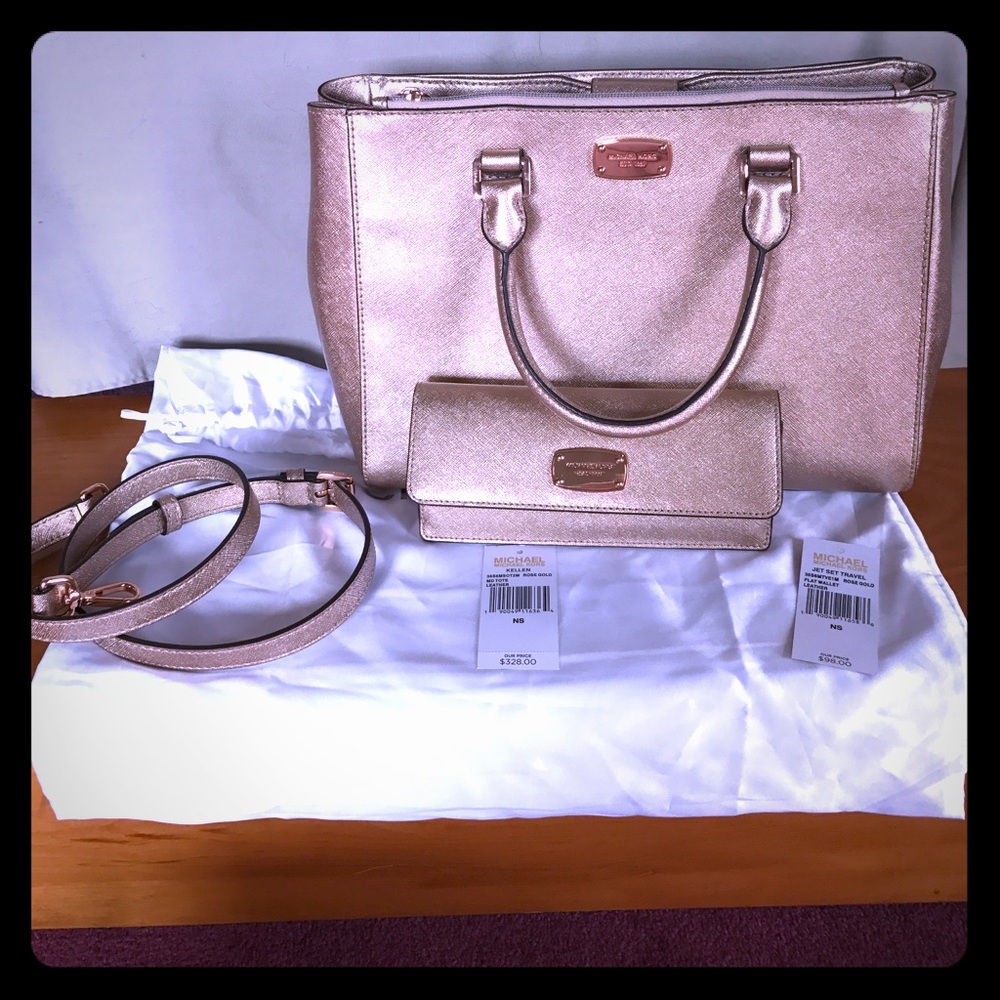 Michael kors rose gold purse and wallet