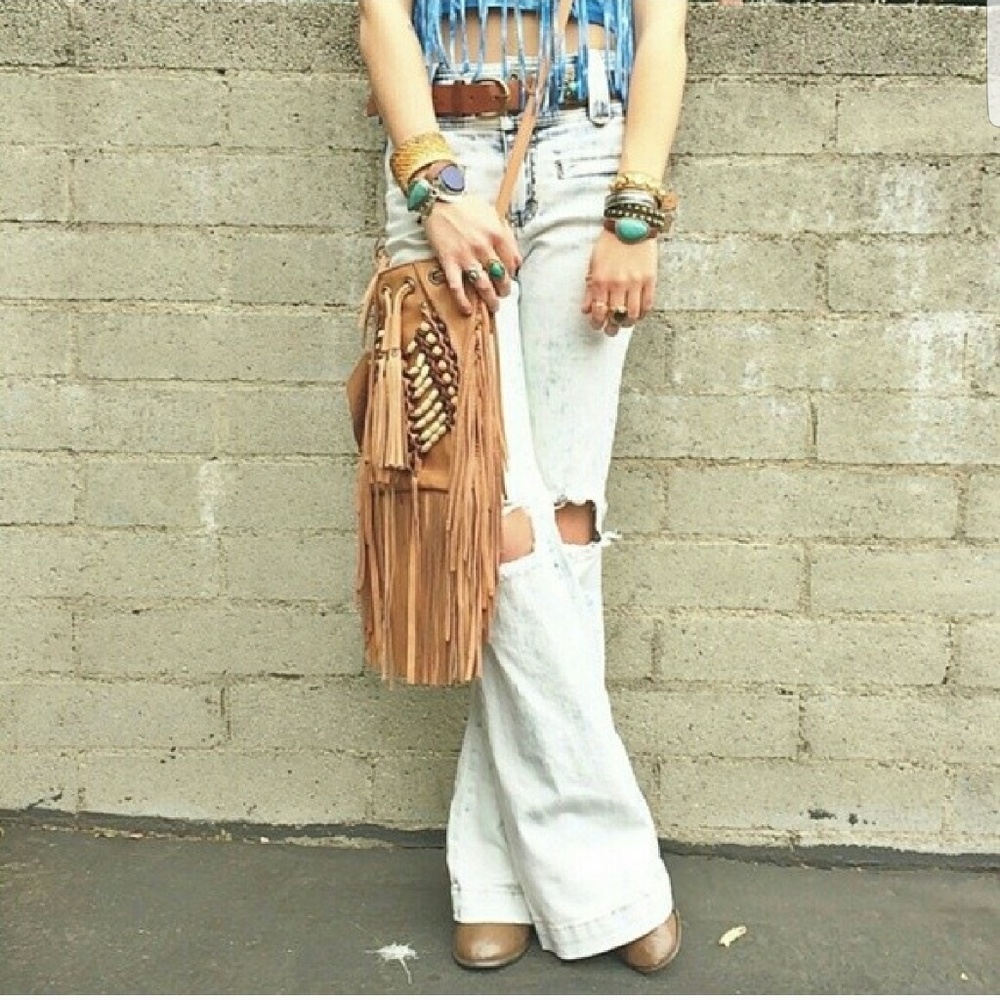 LF distressed high waisted flares