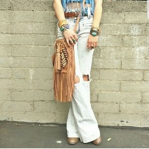 LF distressed high waisted flares