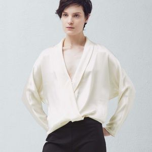 Mango Wrapped Silk Blouse Size XS Cream