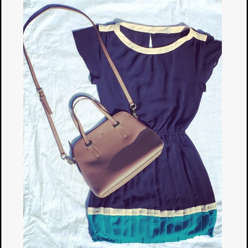 Navy Cream Pleated Tulip Dress