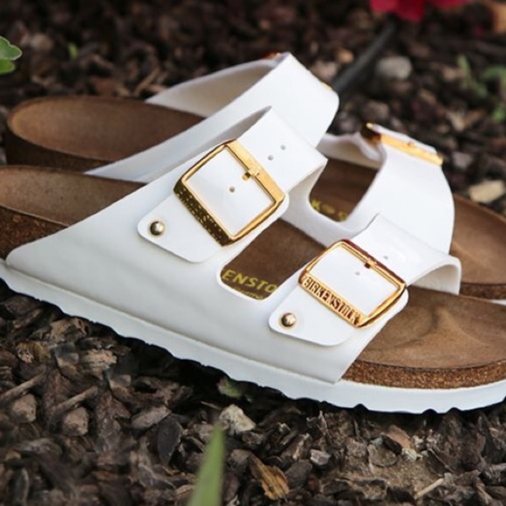 White & gold birkenstocks! Brand new!!!