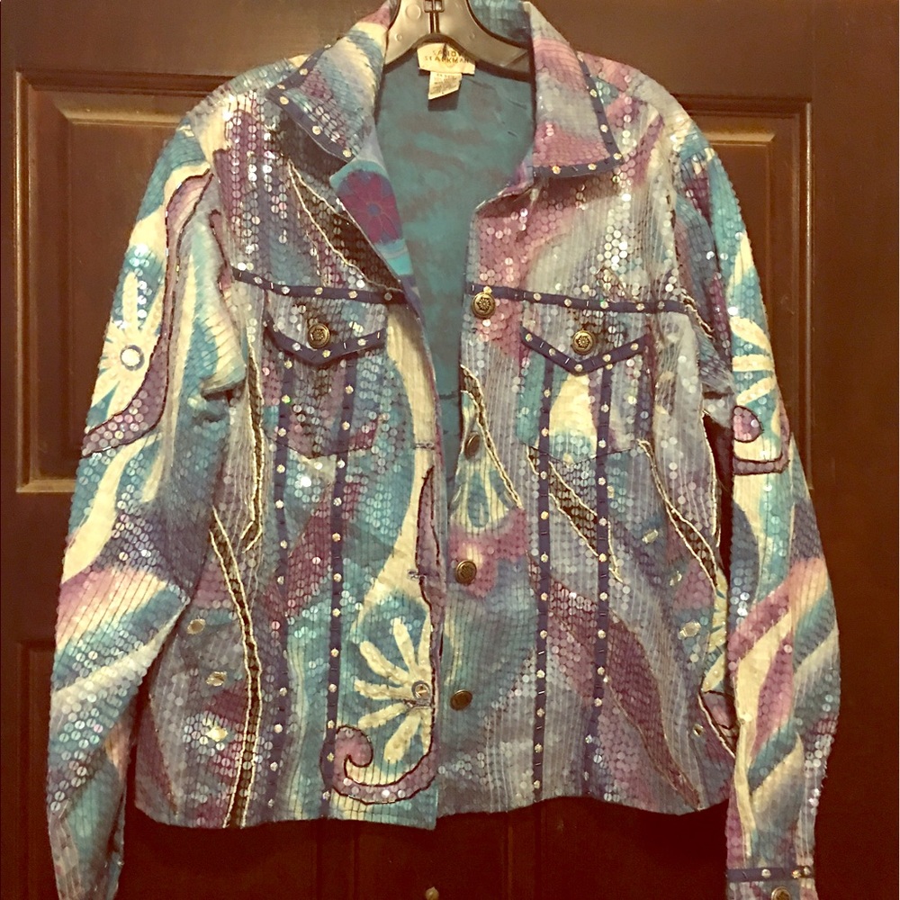 Sandy Starkman Wild Blue Sequined Jacket Large