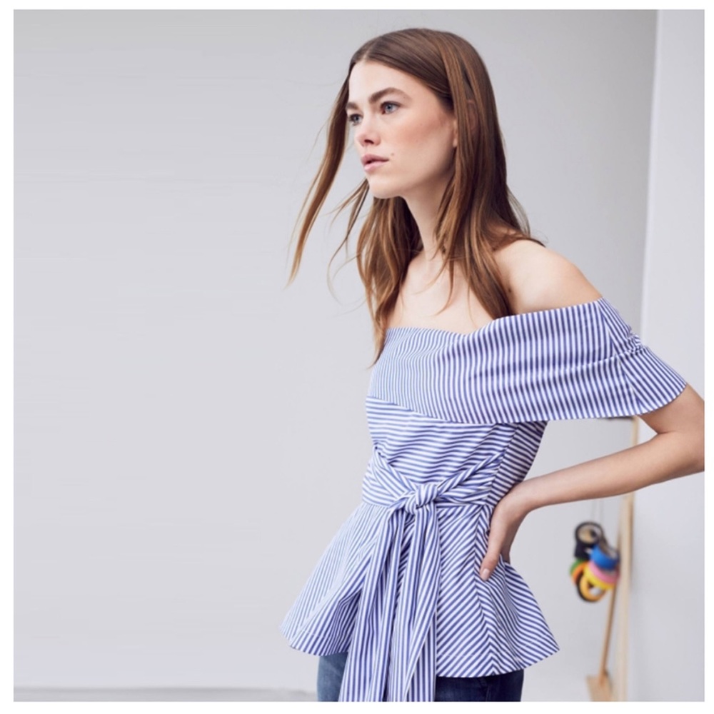 ‼️PRICE FIRM LAST CALL Stripe Off The Shoulder Top - Picture 2 of 5