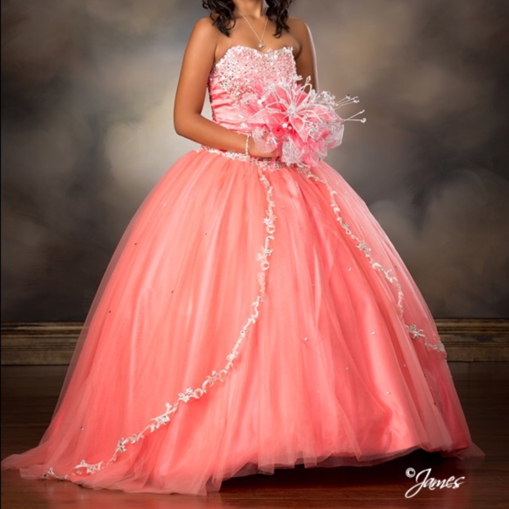 Coral Quinceañera dress