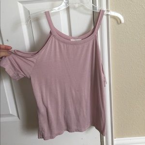 Off the shoulder, light pink LA hearts top