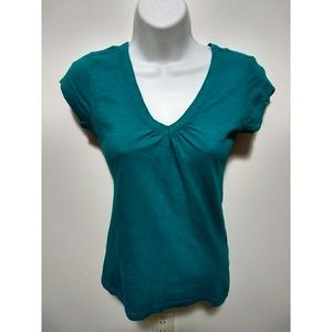 SO blue-green v-neck shirt