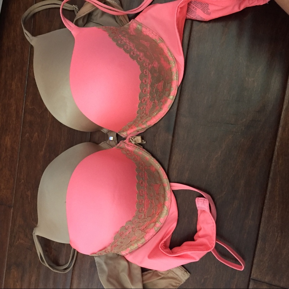 Pink lace bra and nude bra