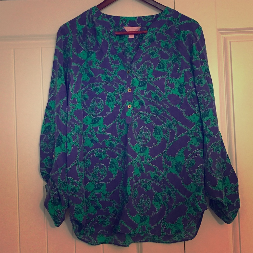 Sold Lilly Pulitzer Loopy Delray Tunic Blouse Elephants