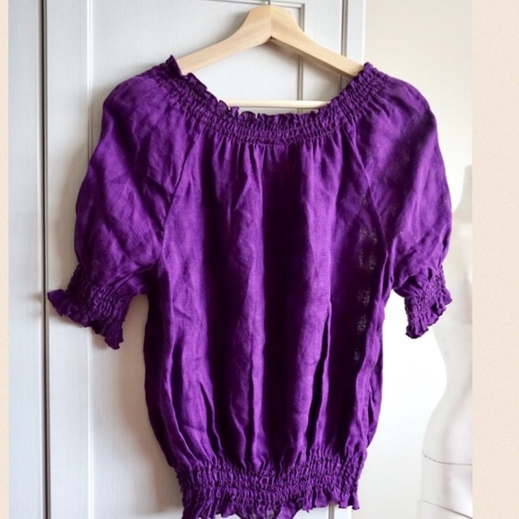 SOLD! Tory Burch Purple Boho Linen Top - Picture 2 of 8