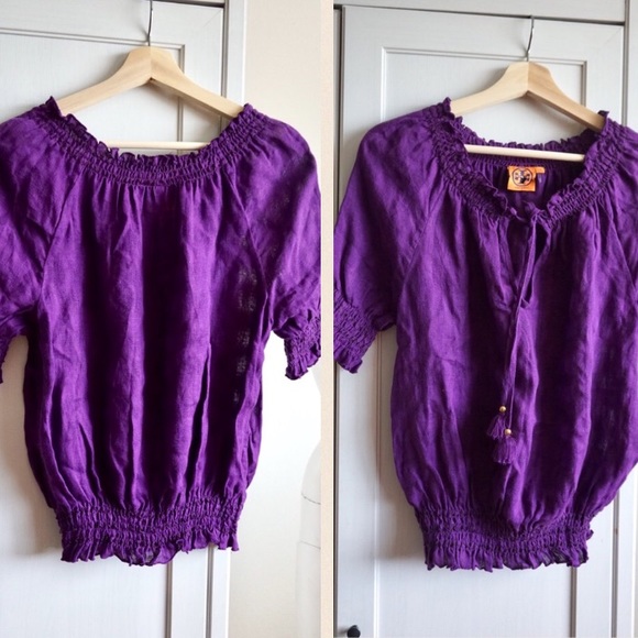 SOLD! Tory Burch Purple Boho Linen Top - Picture 3 of 8