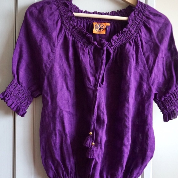 SOLD! Tory Burch Purple Boho Linen Top - Picture 4 of 8