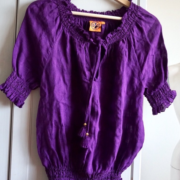 SOLD! Tory Burch Purple Boho Linen Top - Picture 7 of 8