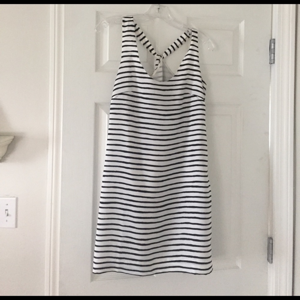 J. Crew Twisted Back Shift Dress white black