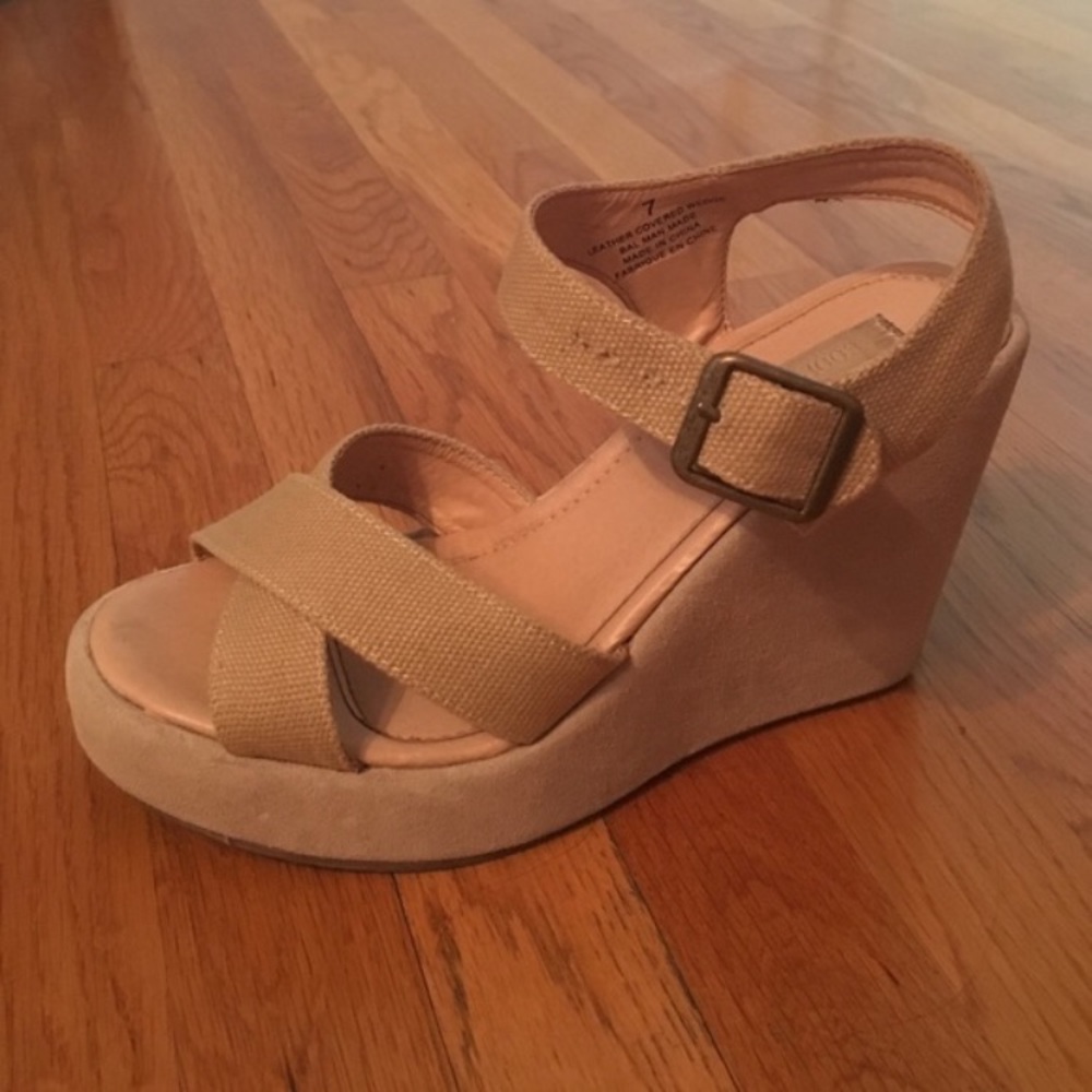 Tan wedges with canvas and suede wedge
