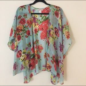 Band of Gypsies Blue Floral Cover Up Blouse M/L