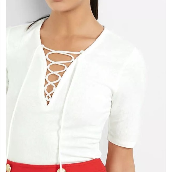 Express Tops Nwot Express Laceup Ribbed Shirt In White Poshmark