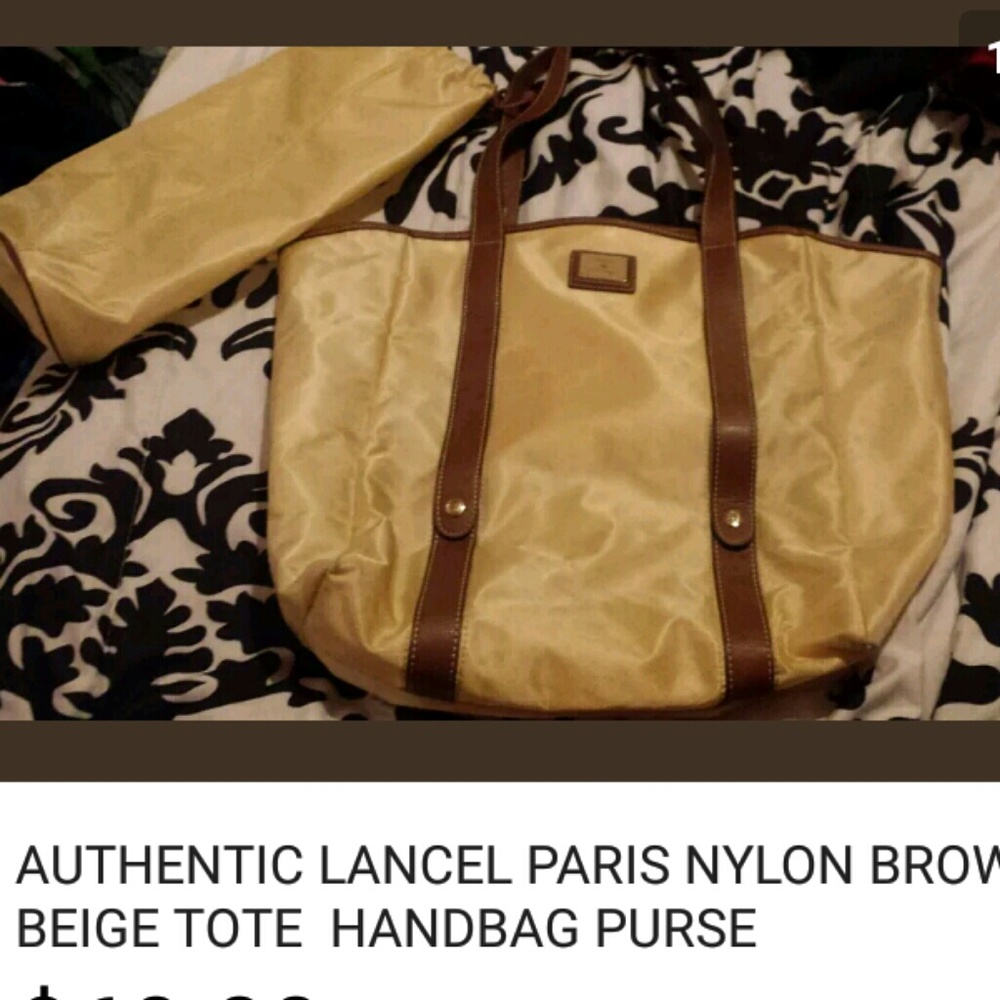 Authentic Lancel paris nylon brown tote hand bag