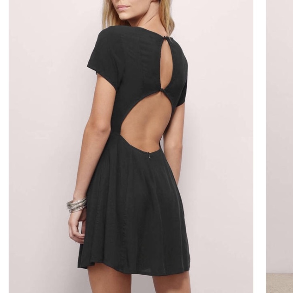 Black skater dress with open back