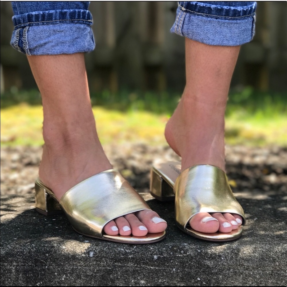 Glamor Gold Metallic Mules - Picture 2 of 8