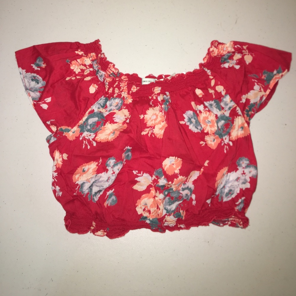 Red Floral//Off the Shoulder//Crop Top